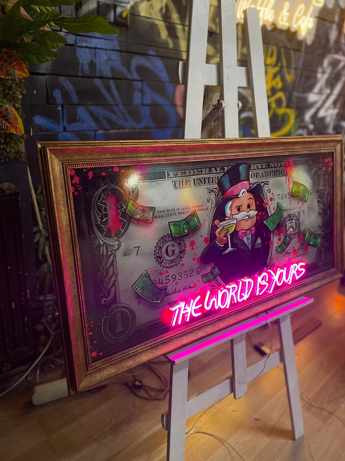 World is Your ' Dolar Neon Tablo