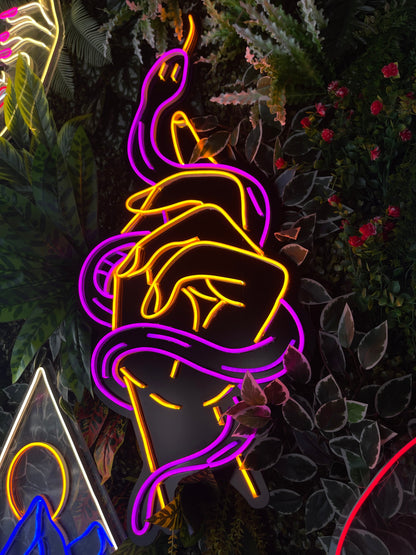 Hand With Snake Neon Dekor