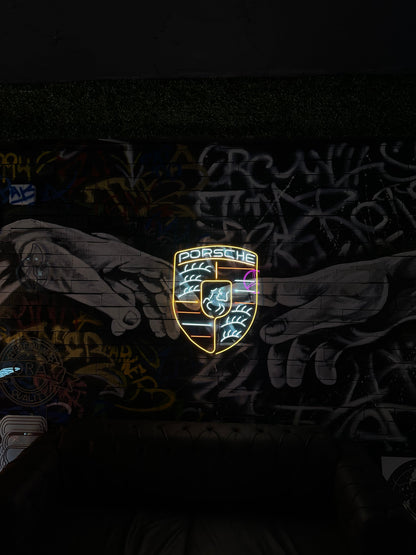 Custom Neon Porsche Logo Duvar Dekoru