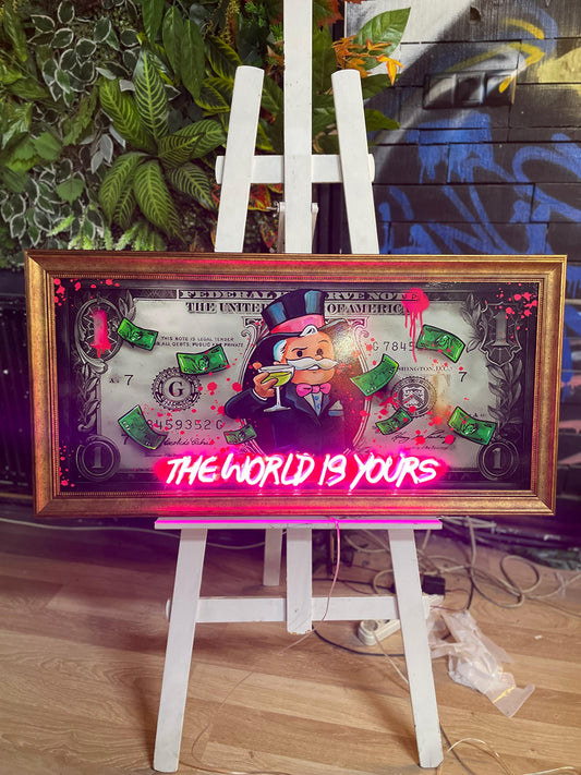 World is Your ' Dolar Neon Tablo